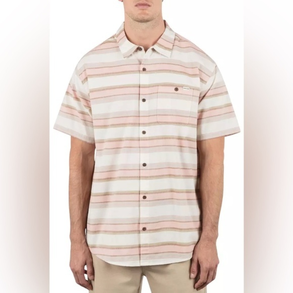 New Hurley Men's One and Only Lido Stripe Short Sleeve Shirt button front - Picture 1 of 4